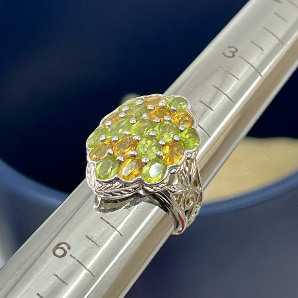Vintage 925 Sterling Silver Ring with Vibrant Green & Yellow Gemstones - Picture 9 of 16